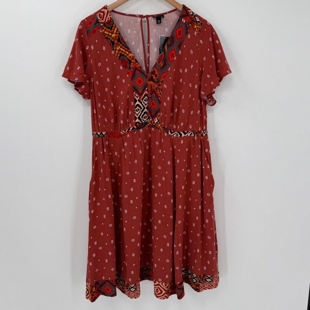 Torrid NWT Mini Challis Border Skater Dress Boho Geo Print Women 00